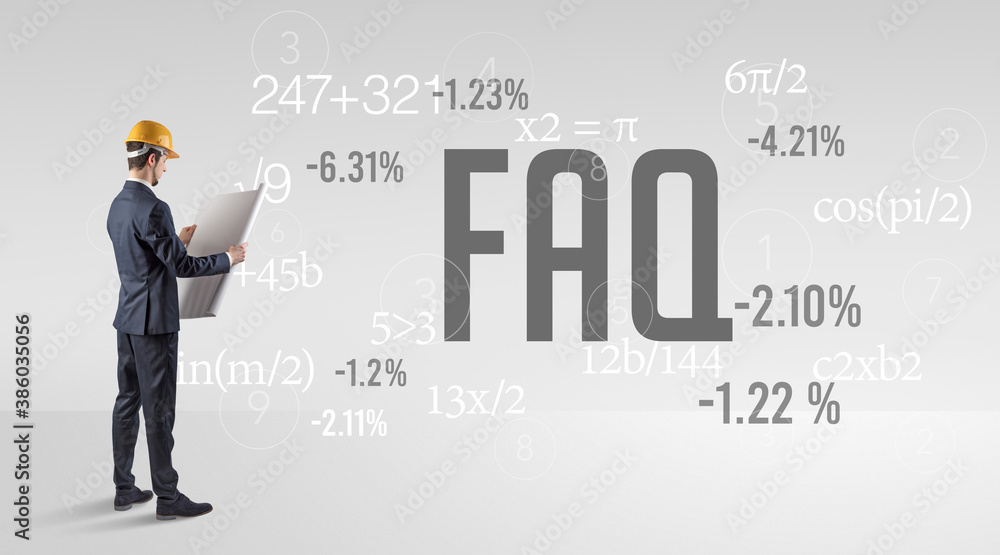 Technology Engineer in hard hat with FAQ abbreviation Technology Engineer in hard hat with FAQ abbreviation