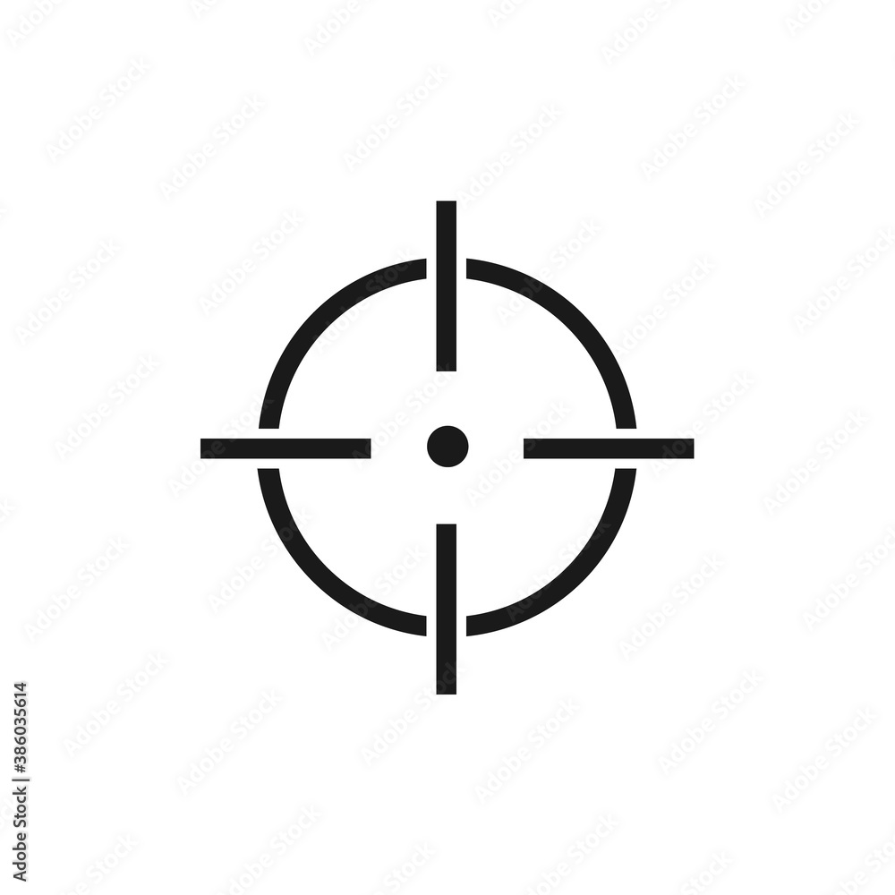 Target destination icon. Aim sniper shoot focus cursor bull eye mark. Vector isolated on white Target destination icon. Aim sniper shoot focus cursor bull eye mark. Vector isolated on white