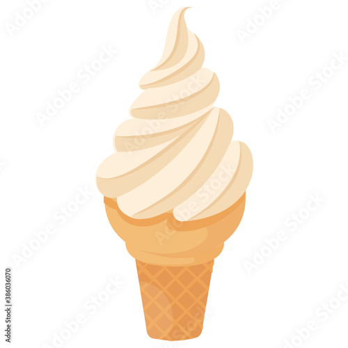 
Soft serve vanilla ice cream on waffle cone
