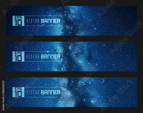 Abstract vector banners set. Night starry sky and Milky Way