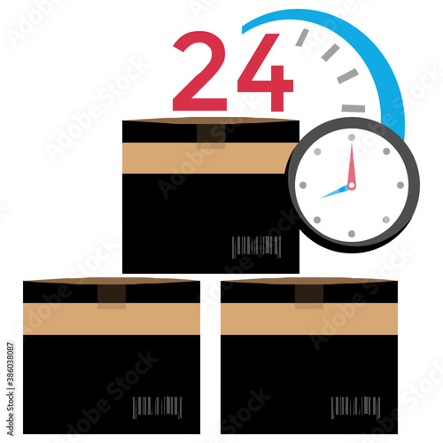 
An icon with packages and clock along with 24, a notion for 24 delivery service icon
 photo