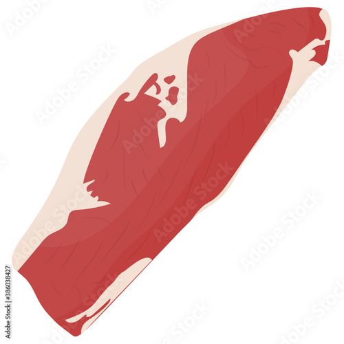 
A red meatloaf with white fatty substance on it depicting chunk steak 
