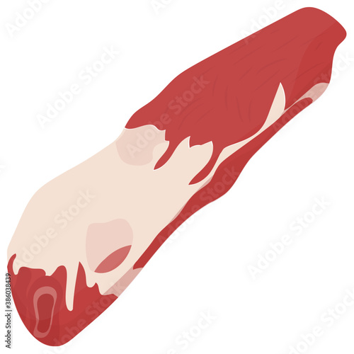 
A red meatloaf with white fatty substance on it depicting chunk steak 
