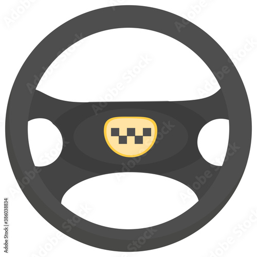 
Car steering with check sticker in middle denoting taxicab service icon

