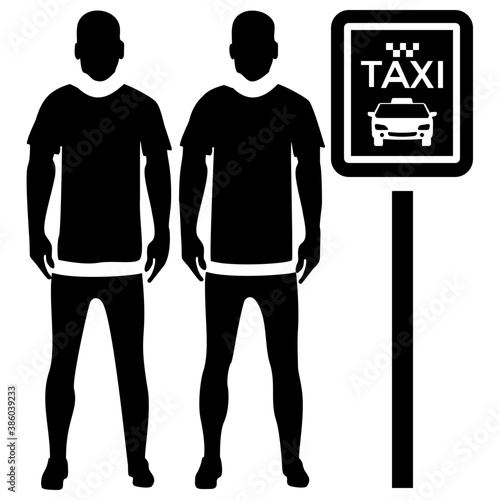 
Round shaped road sign with checks and taxi sticker, engraved on road with stick to offer taxicab stand icon
