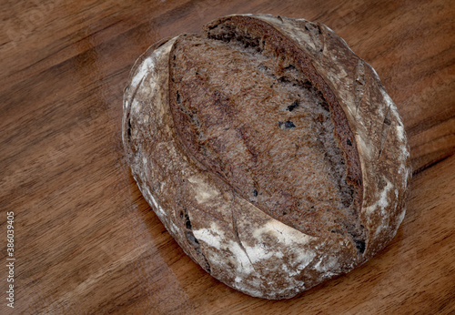 handmade loaves of dark flour bread, dark bread, close up.