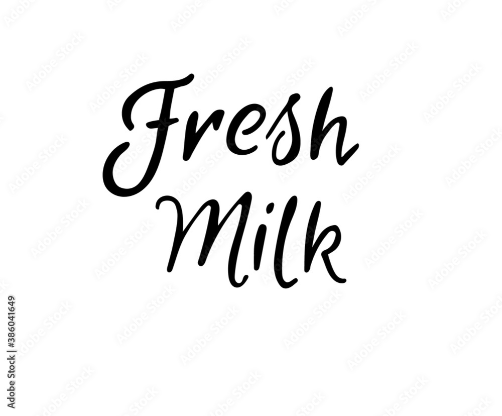 Fresh milk text, hand drawn lettering illustration. Vector hand drawn illustration. Fresh milk text, hand drawn lettering illustration. Vector hand drawn illustration.