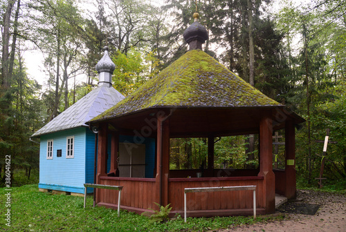 wooden temple built in the 19th century Orthodox chapel in the Krynoczka wilderness Miednoje near the town of Hajnowka in Podlasie, Poland