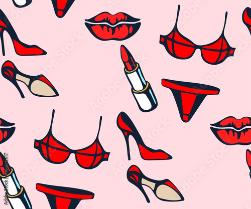 Vector ornamental hand drawing woman lingerie decorative background. Romantic seamless pattern ornament. Vector pattern. Print for textile, cloth, wallpaper, packaging