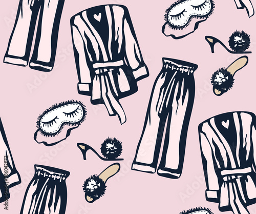 Vector ornamental hand drawing woman lingerie decorative background. Romantic seamless pattern ornament. Vector pattern. Print for textile, cloth, wallpaper, packaging