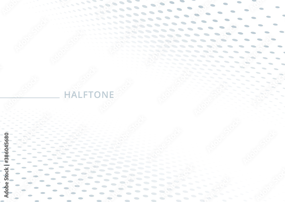 Abstract white and gray dot pattern halftone style perspective background with space for your text.