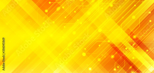 Abstract business technology structure circuit computer diagonal stripes yellow and orange gradient color background with lighting effect.