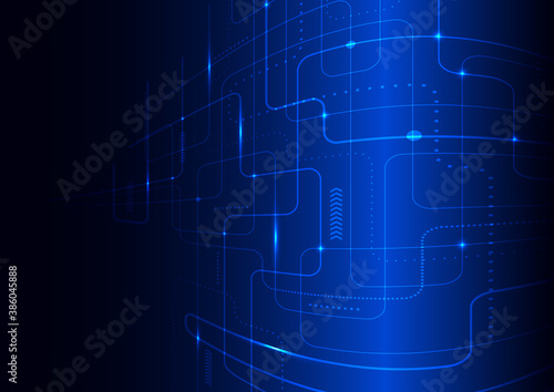 Abstract technology futuristic concept glowing blue lines and lighting perspective on dark background