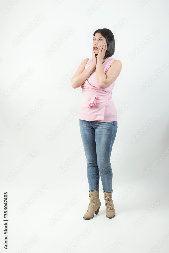 woman with surprised expression and attire in studio woman with surprised expression and attire in studio