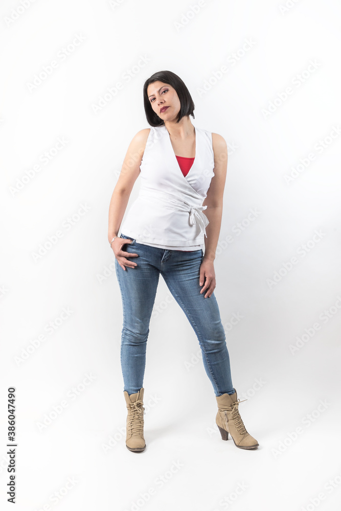latin woman with casual attire posing in studio latin woman with casual attire posing in studio