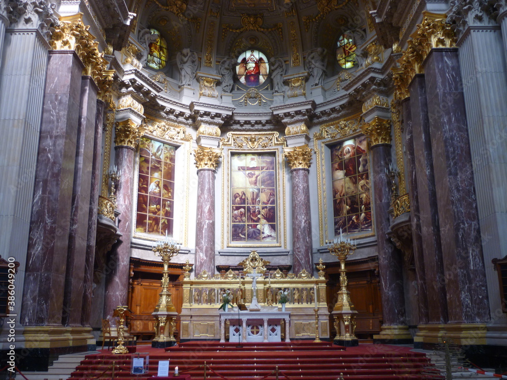 Obraz premium church, interior, cathedral, religion, architecture, altar, catholic, old, inside, building, chapel, st, basilica, landmark, art, god, saint, europe, baroque, fresco, cross, religious, catholicism, tr