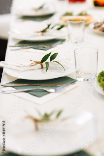elegant holiday table setting. decorated table. selective focus.