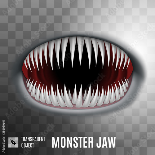 Spooky Monster Jaw Isolated on Transparent Background. Horror background for Halloween concept