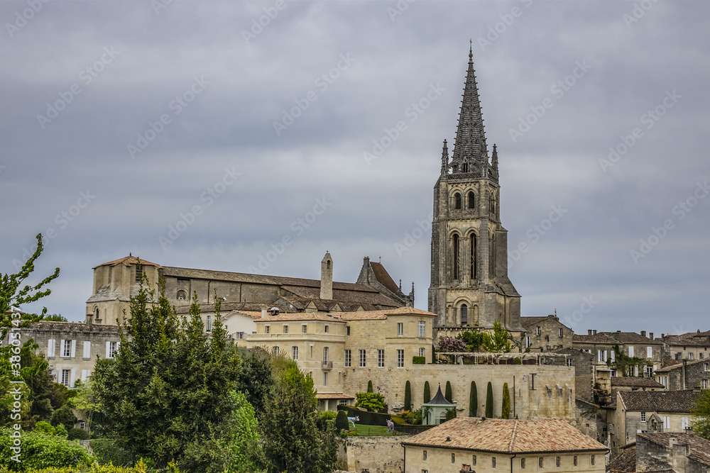 Skyline of Saint Emilion in the Bordeaux wine region of France - very popular tourist destination. Saint Emilion, Gironde, France.