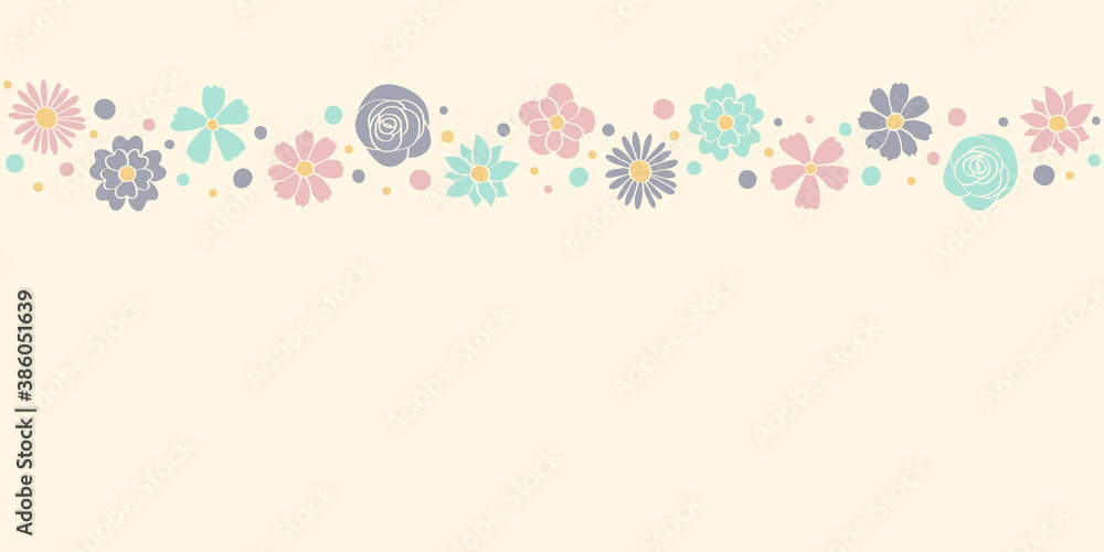 Layout of a banner with colourful flowers and copyspace. Mother’s Day, Women’s Day and Valentine’s Day background. Vector Layout of a banner with colourful flowers and copyspace. Mother’s Day, Women’s Day and Valentine’s Day background. Vector