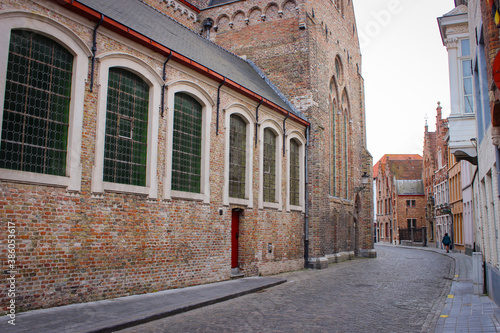 Empty Street In The City Of Bruges, Belgium