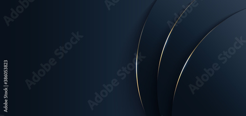 Abstract blue circle with gold curve layer background with space for your text.