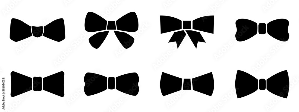 Set bow tie or neck tie simple icons isolated. Elegant silk neck bow. Vip event accessory – for stock - obrazy, fototapety, plakaty 