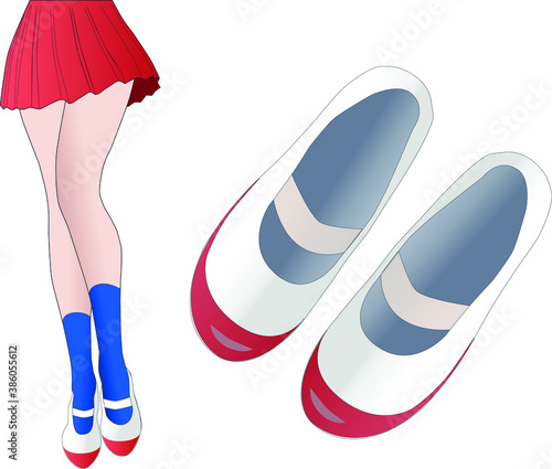 School girl using a pair of slipper uwabaki with her uniform 