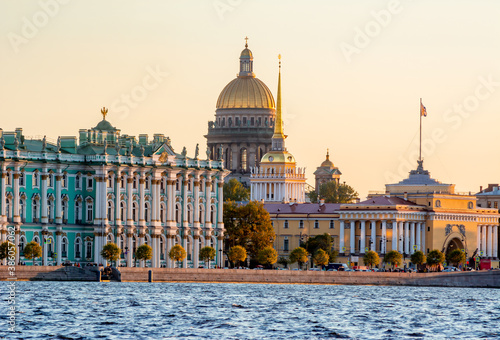 St. Petersburg cityscape with St. Isaac's Cathedral, Hermitage museum and Admiralty, Russia photo