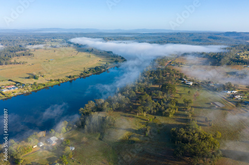 Fotografie Morning fog over the Clarence river near Grafton , New South Wales, Australia
