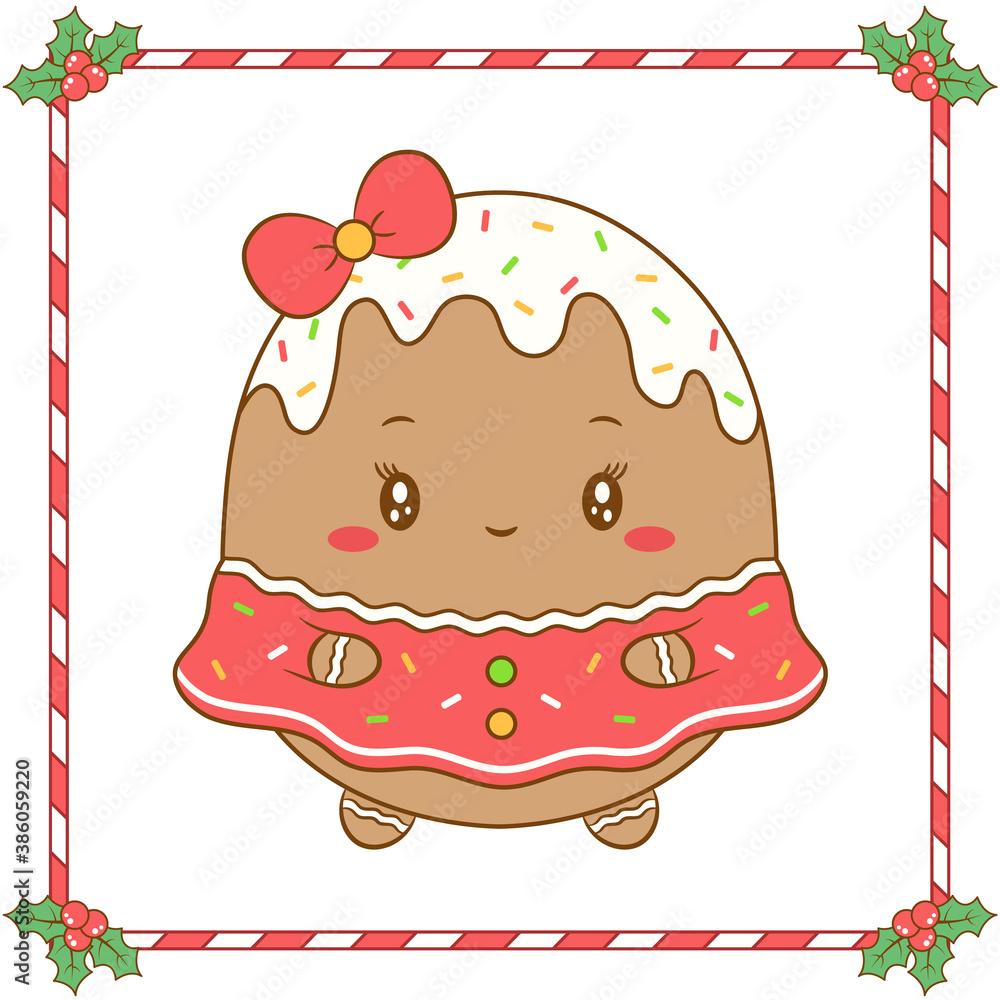 Merry Christmas cute coloring ginger cookie girl drawing with cute dress and red bow Merry Christmas cute coloring ginger cookie girl drawing with cute dress and red bow