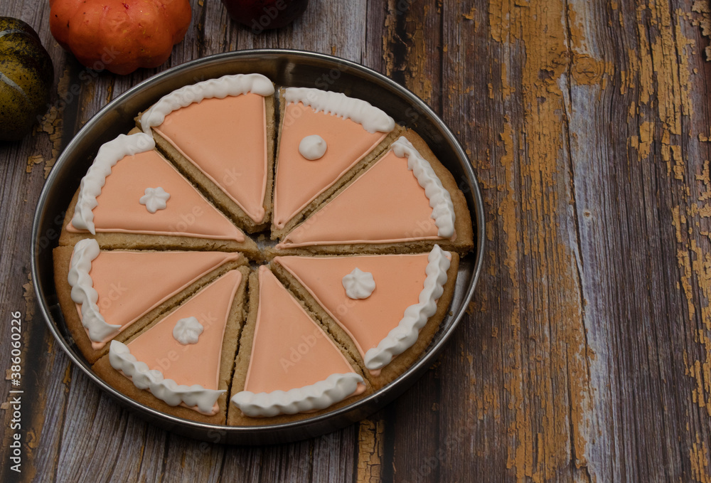 Pumpkin pie cookies on wooden rustic table copy space Pumpkin pie cookies on wooden rustic table copy space