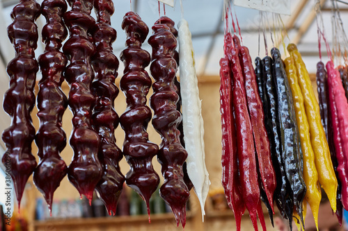 The national dish is churchkhela, a traditional Georgian sweet photo