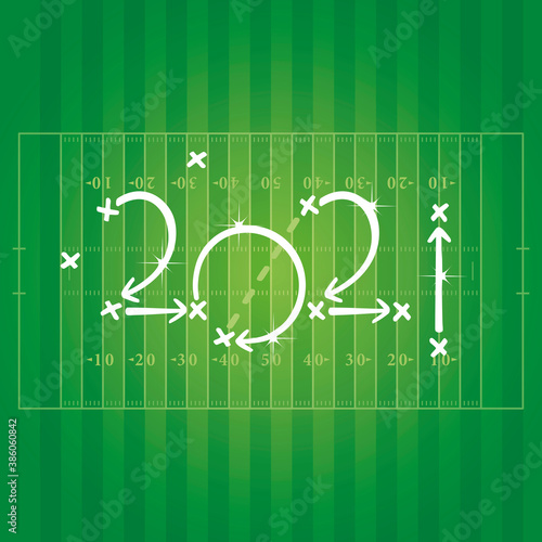 2021 New Year American football strategy goal green board background
