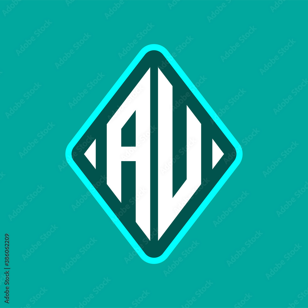 Colored monogram logo curved oval shape initial letter au logo vector Colored monogram logo curved oval shape initial letter au logo vector