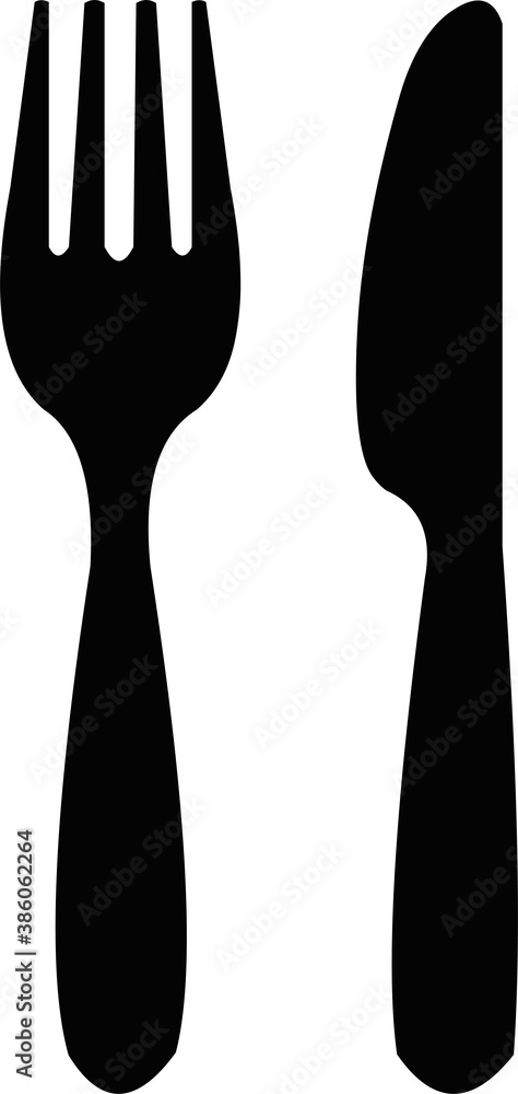 Vector illustration of black silhouette of a fork and a knife Vector illustration of black silhouette of a fork and a knife