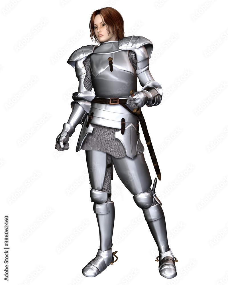 Female Knight in Medieval Armour, 3d digitally rendered illustration