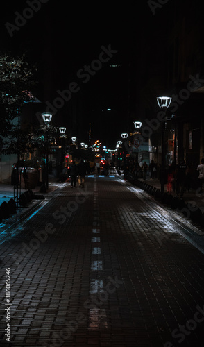 Empty street on rainy night