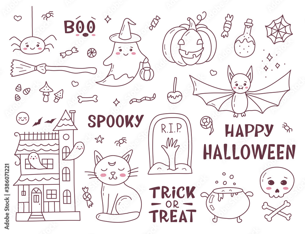 Kawaii halloween doodle set Kawaii halloween doodle set