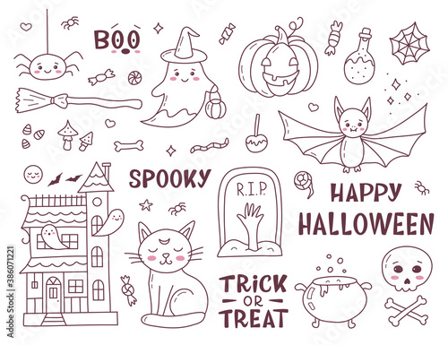 Kawaii halloween doodle set