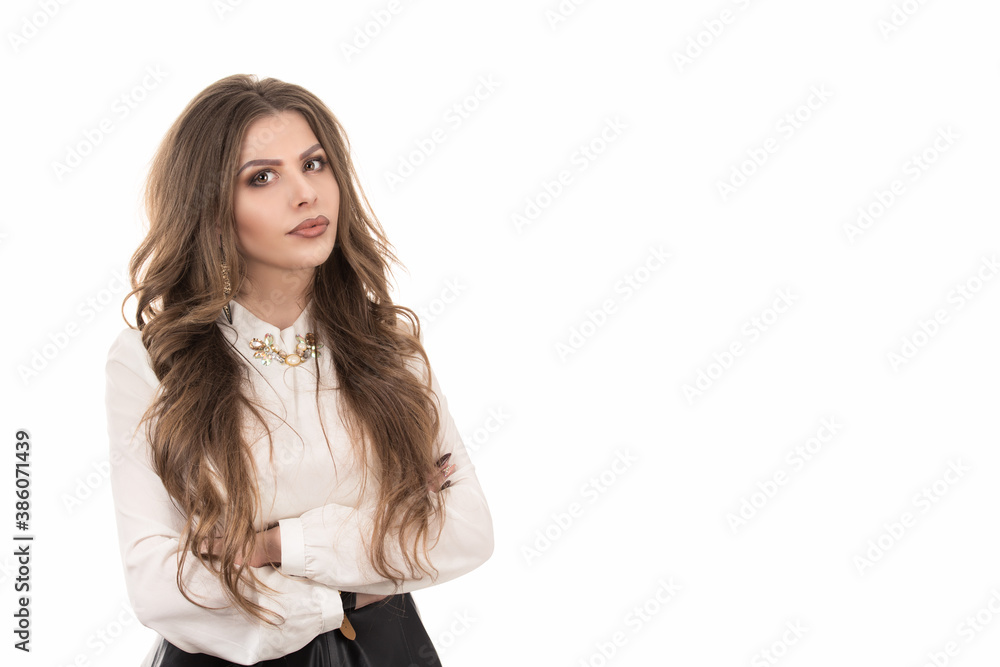 Portrait of unhappy woman on white background Portrait of unhappy woman on white background