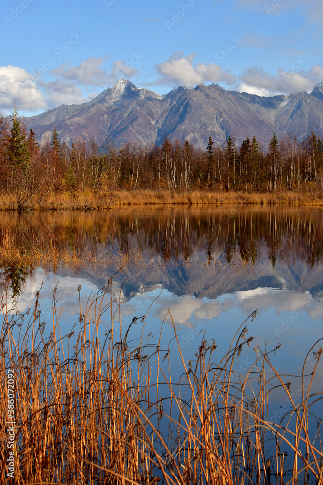 Autumn scenery at Reflections Lake, Alaska
