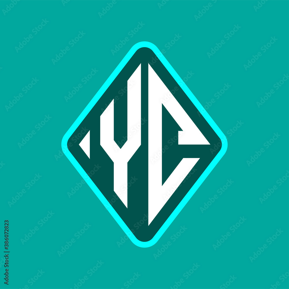 Colored monogram logo curved oval shape initial letter yc logo vector Colored monogram logo curved oval shape initial letter yc logo vector