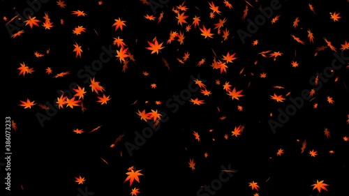 舞い落ちるもみじとハロウィンのかぼちゃ