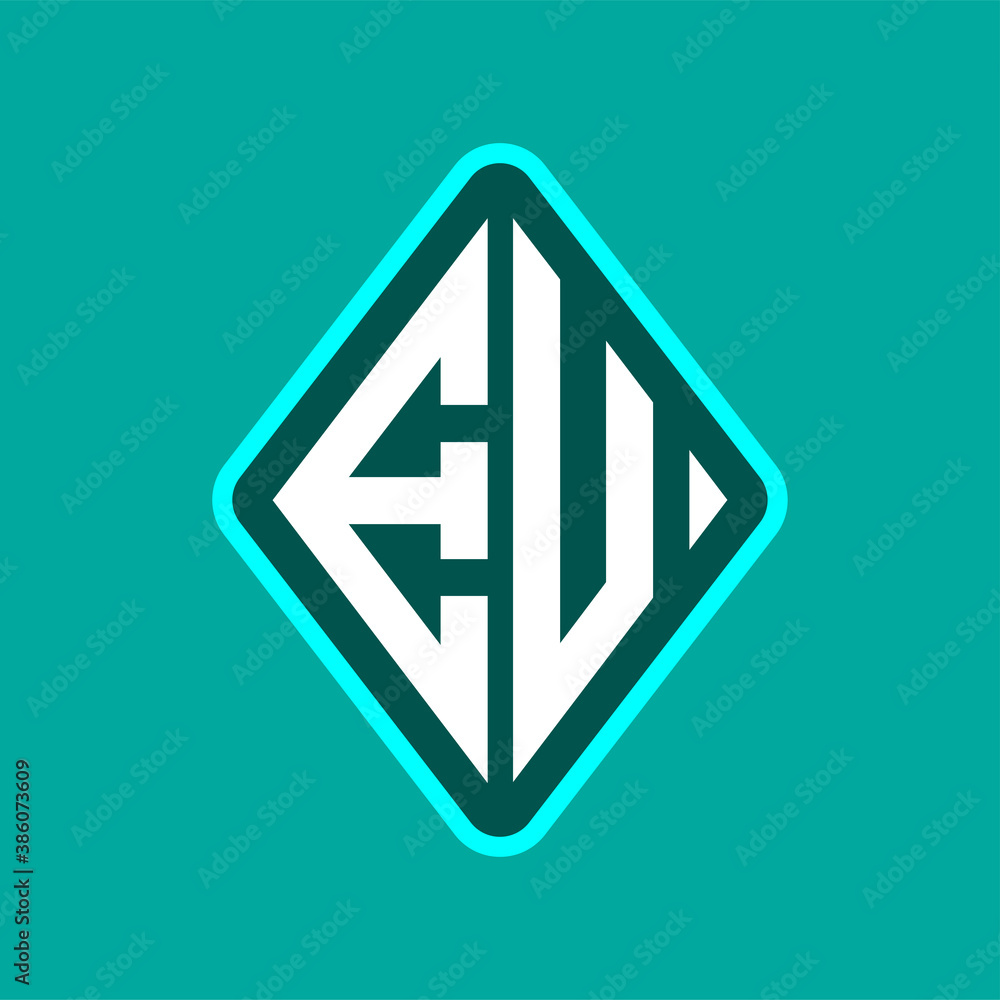 Colored monogram logo curved oval shape initial letter eu logo vector Colored monogram logo curved oval shape initial letter eu logo vector
