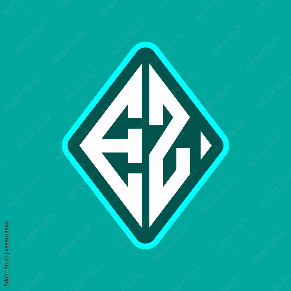 Colored monogram logo curved oval shape initial letter ez logo vector Colored monogram logo curved oval shape initial letter ez logo vector