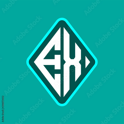 Colored monogram logo curved oval shape initial letter ex logo vector