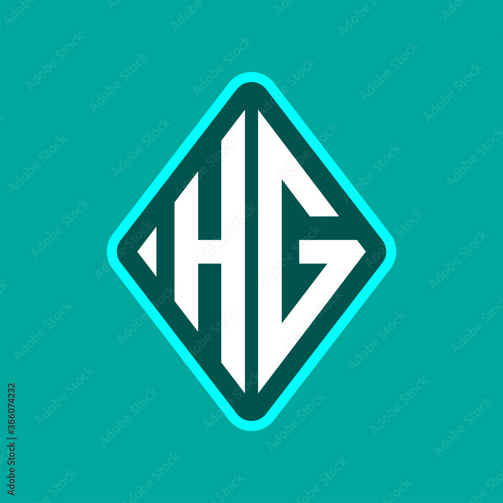 Colored monogram logo curved oval shape initial letter hg logo vector Colored monogram logo curved oval shape initial letter hg logo vector