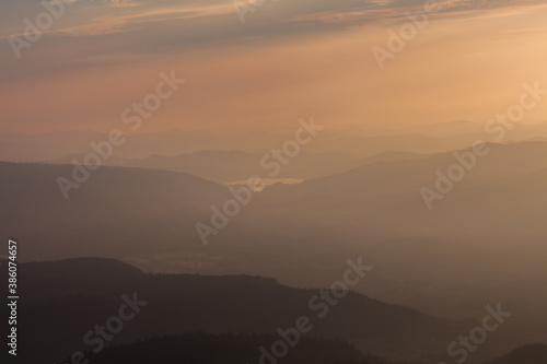 Wildfire Smoky Landscape with Lake