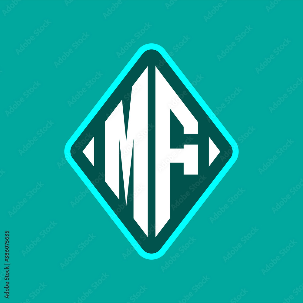 Colored monogram logo curved oval shape initial letter mf logo vector Colored monogram logo curved oval shape initial letter mf logo vector
